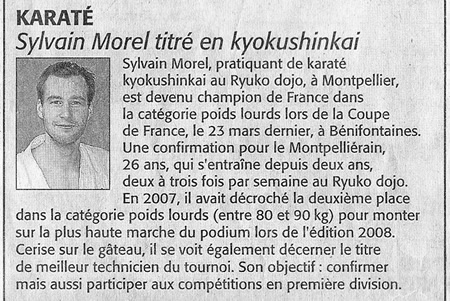 Article Sylvain MOREL - Midi Libre du dimanche 13 avril 2008