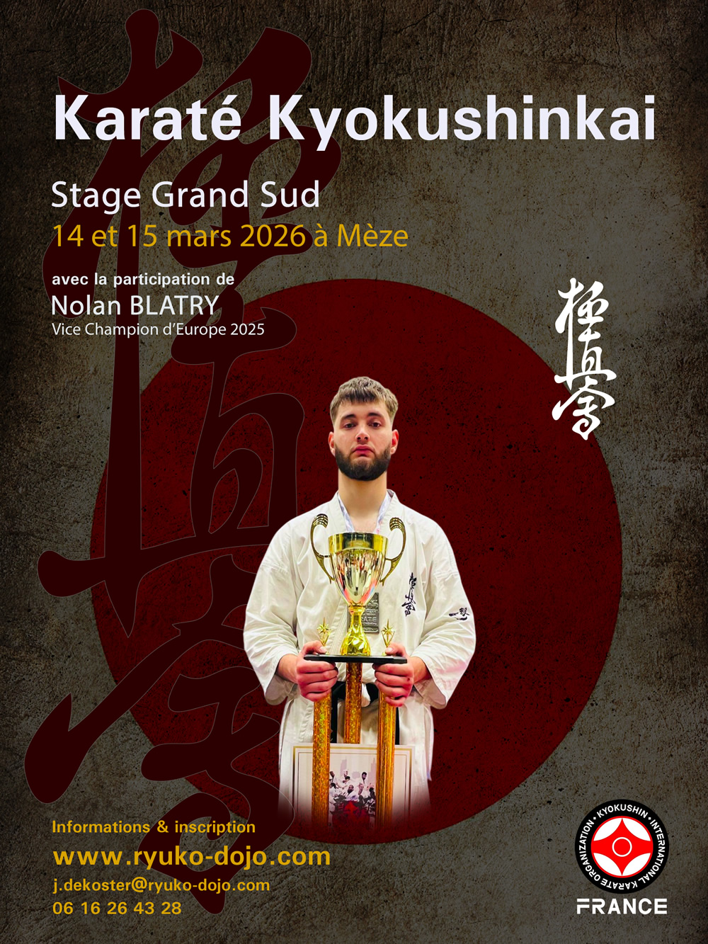 Stage national IKO France à Mèze, karaté Kyokushinkai, avec la participation de Nolan BLATRY
